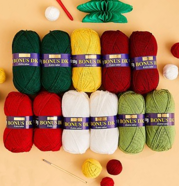 Sirdar Christmas CAL Crochet Along Nordic NOEL Blanket - 11 x Hayfield Bonus DK Yarns & Label Bundle